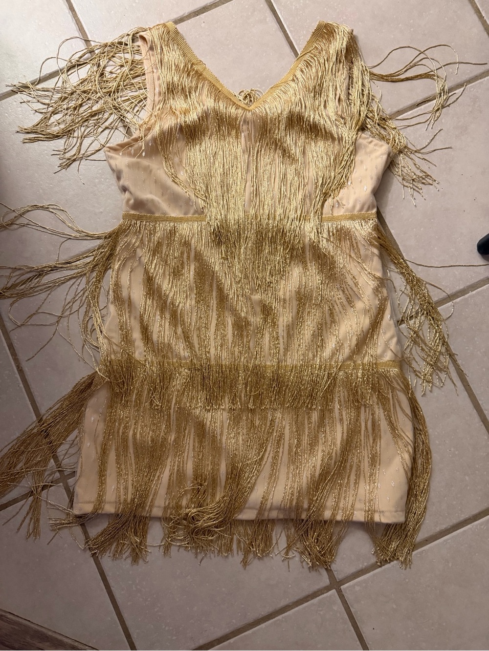 Gold Fringe V-Neck Party Dress - Women